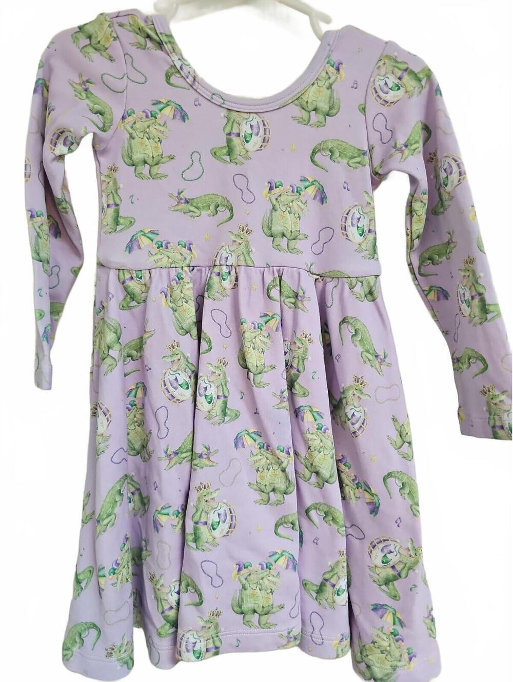 Nola Tawk Mardi Gras Alligator dress girls New Orleans  purple green gold 3T